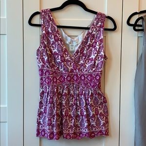 Max Studio Petite L Sleeveless Print Side Zip Top